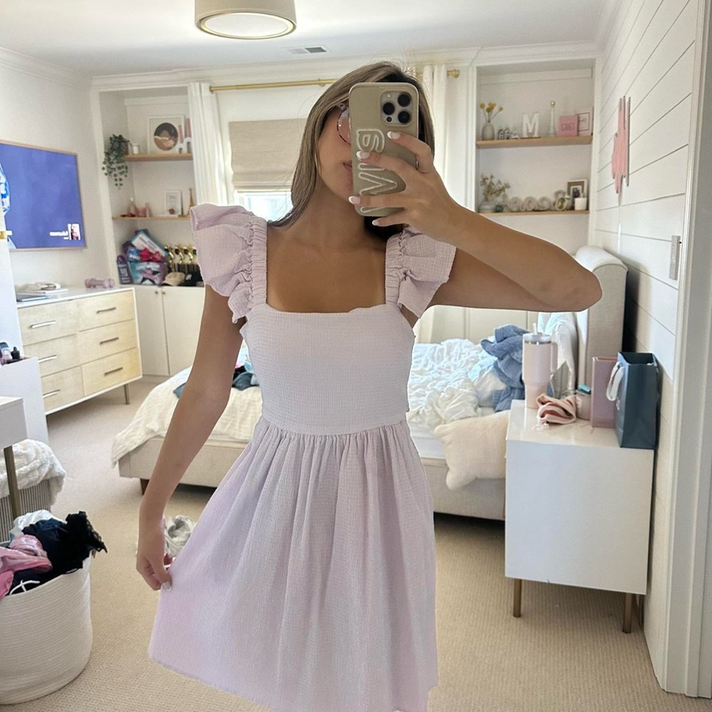 Francesca's Collections Light Lavender Ruffle-Sleeve Mini Dress